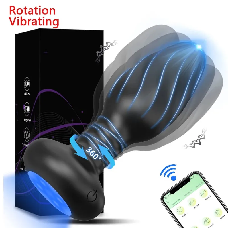 Plugue anal vibratório com rotação de led, controle por aplicativo, para mulheres, vibrador anal, plugue anal para homens gays, brinquedo sexual de interação para casais