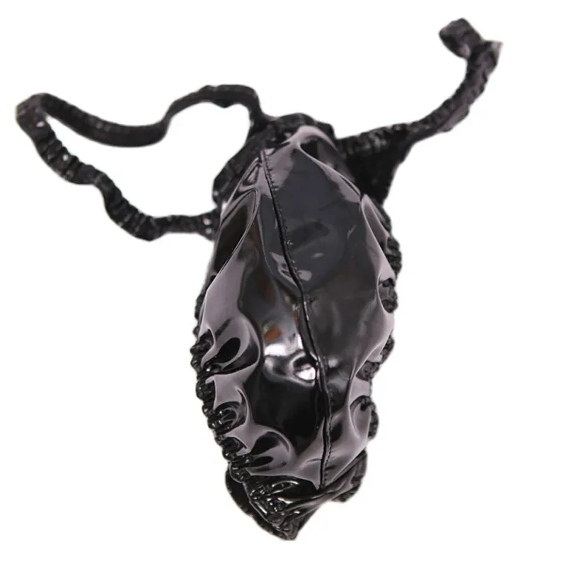 Tangas de couro de látex para homens pretos g-string acabamento brilhante pu poliéster elastano 15 pu 72 poliéster 13 elastano