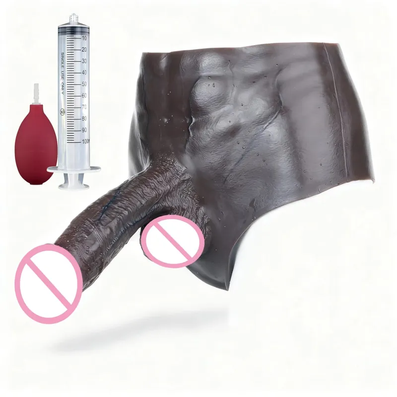 Calcinha preta de silicone nude, esguicho com pênis sólido simulado, grande realista, ejaculação, brinquedo sexual para mulheres