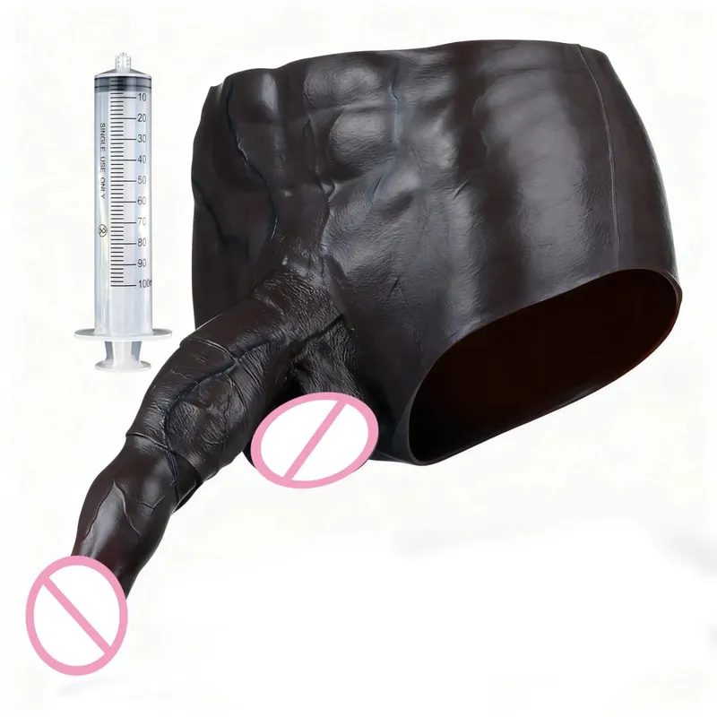Calcinha preta de silicone nude, esguicho com pênis sólido simulado, grande realista, ejaculação, brinquedo sexual para mulheres