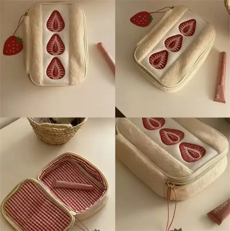 Bolsa de ferramentas cosméticas sanduíche de morango, grande capacidade, pincéis de maquiagem, batom, bolsa de armazenamento multifuncional, organizador comestic
