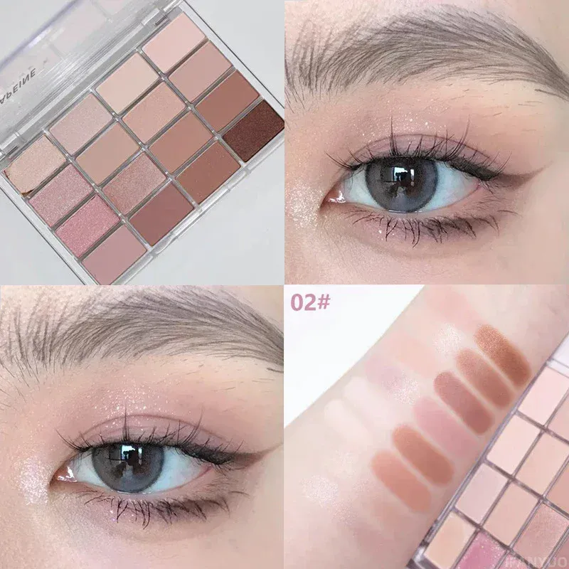 16-Color Matte Black Pink Eyeshadow Palette Matte Pearlescent Low Saturation Long Lasting Brown Glitter Eye Shadow Eye Makeup