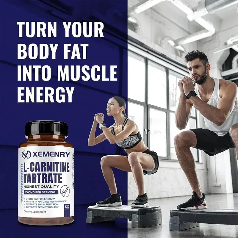 Cápsulas de L-Carnitina - Suporta Concentração de Memória Metabolismo de Gordura Metabolismo Energético Saúde do Cérebro para Homens e Mulheres