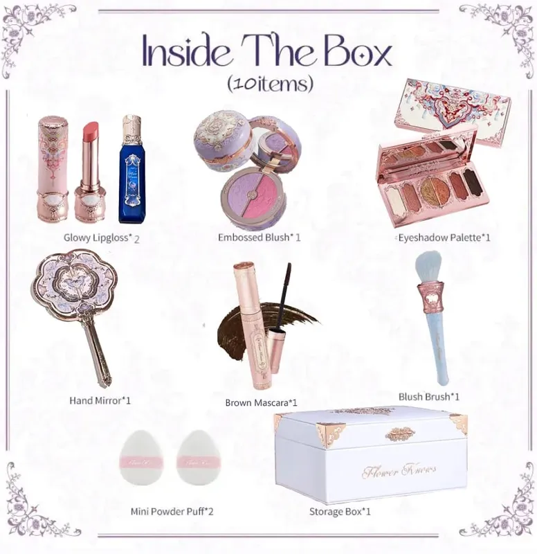 Flor saber morango rococó tudo-em um conjunto de presente kit de maquiagem completo espelho de jardim profissional blush em pó creme labial flowerknows — image 12