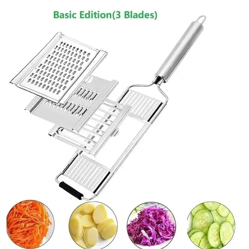 Fatiador de vegetais 4 em 1, triturador de aço inoxidável, multiuso, conjunto de cortes de vegetais, manual, frutas, cenoura, batata, ralador
