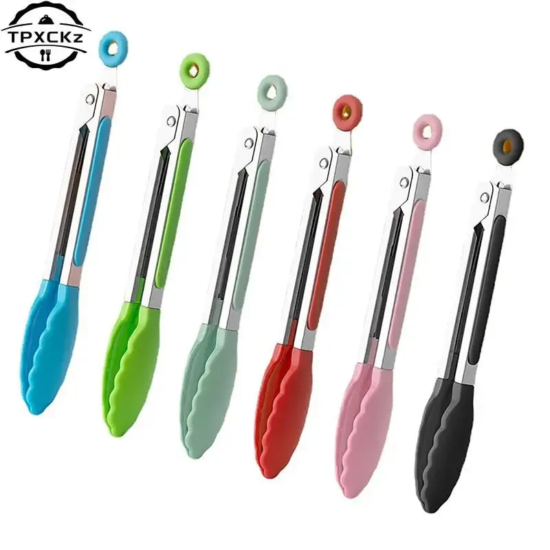 Silicone churrasco grelhar tong cozinha cozinhar salada pão servindo tong antiaderente clipe de churrasco braçadeira ferramentas de aço inoxidável gadgets