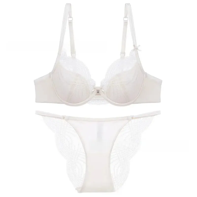 Confortável oco fino copo feminino lingerie conjunto de cetim de seda sem costura push up sutiã conjunto estilo francês sexy roupa interior feminina íntimos — image 5