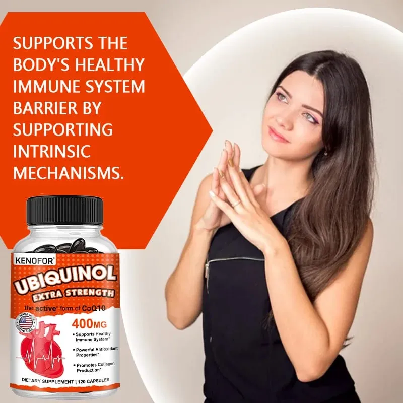 120 cápsulas orgânicas da coenzima q10 dos pces 400 mg com vitamina e cardiovascular e saúde do coração vitaminas de energia beleza e saúde