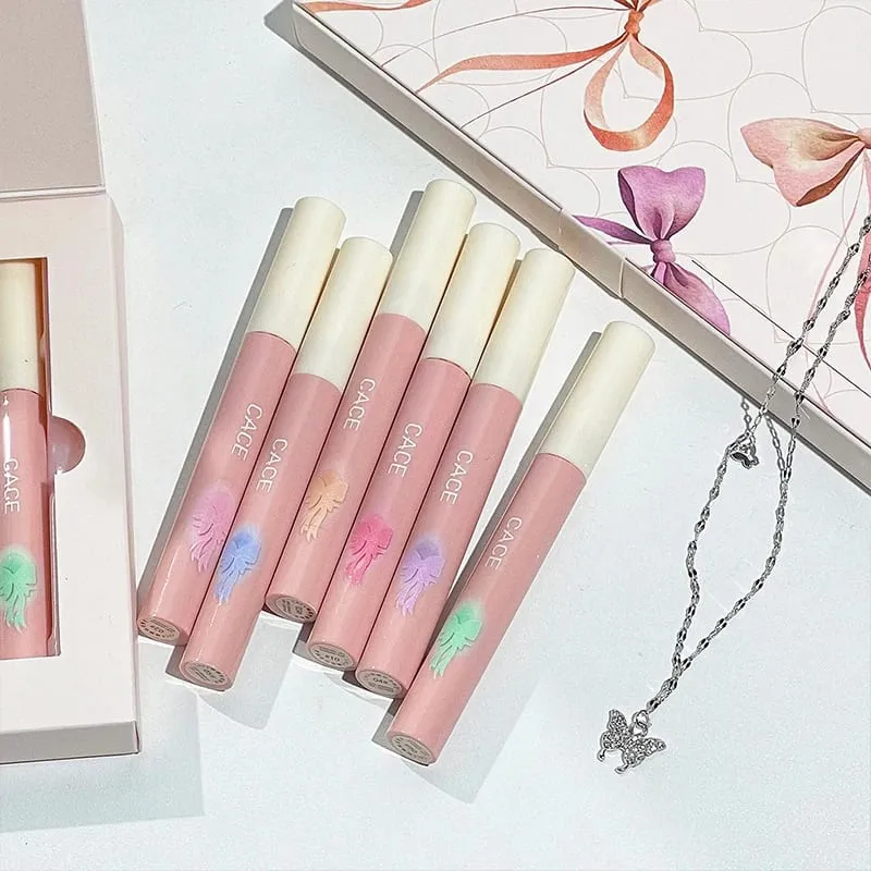 Conjunto de maquiagem de batom líquido fosco, 6 cores, brilho labial de longa duração, à prova d'água, lama labial com colar, presente, cosméticos