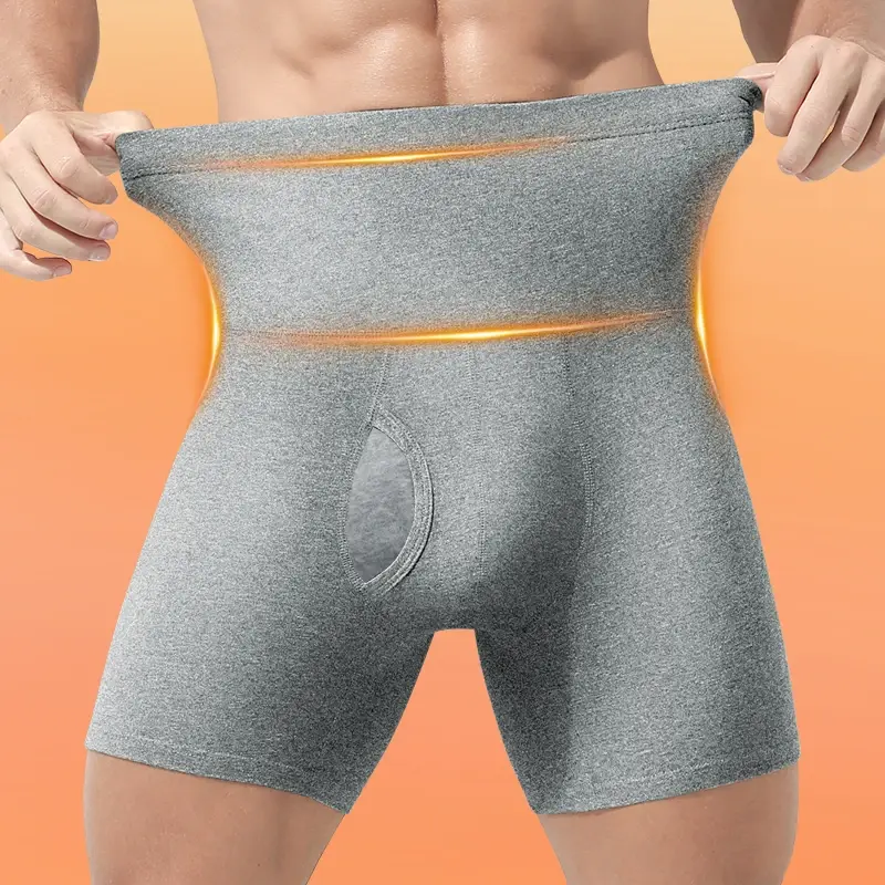 Men's High Waisted Belly-Control Underwear Plus Fat Plus Size Anti-Wear Leg Waist Protection Warm Fleece-Lined Thickeneded Sport