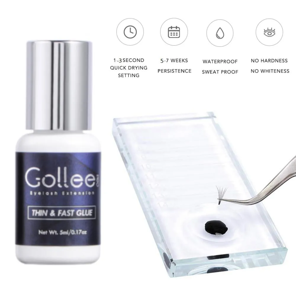 Gollee kit de cola para extensão de cílios, primer 3 em 1, cola fina de secagem rápida, 5ml, 15ml, primer, 200 peças, lenços umedecidos, conjunto de salão de tecnologia