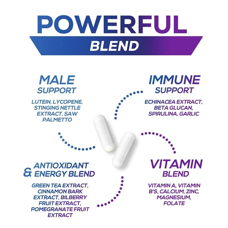 Multivitamínico Masculino – Reforço Imunológico com Vitaminas A B12 C D | Energia Diária e Não-OGM