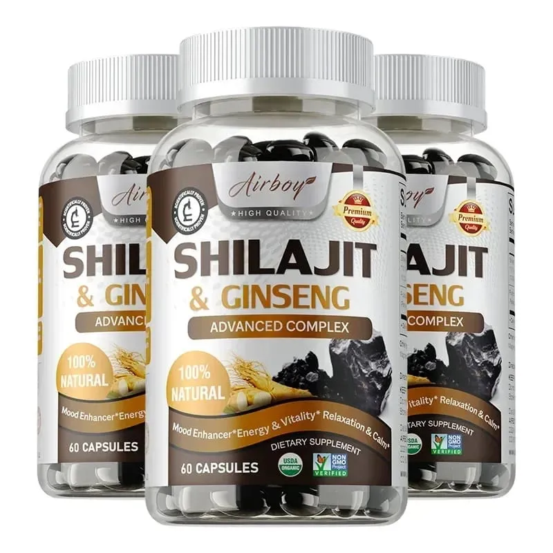 Shilajit e Ginseng - Suporte de energia e vitalidade, melhora a clareza mental, suporte imunológico, aumenta a resistência, crescimento muscular