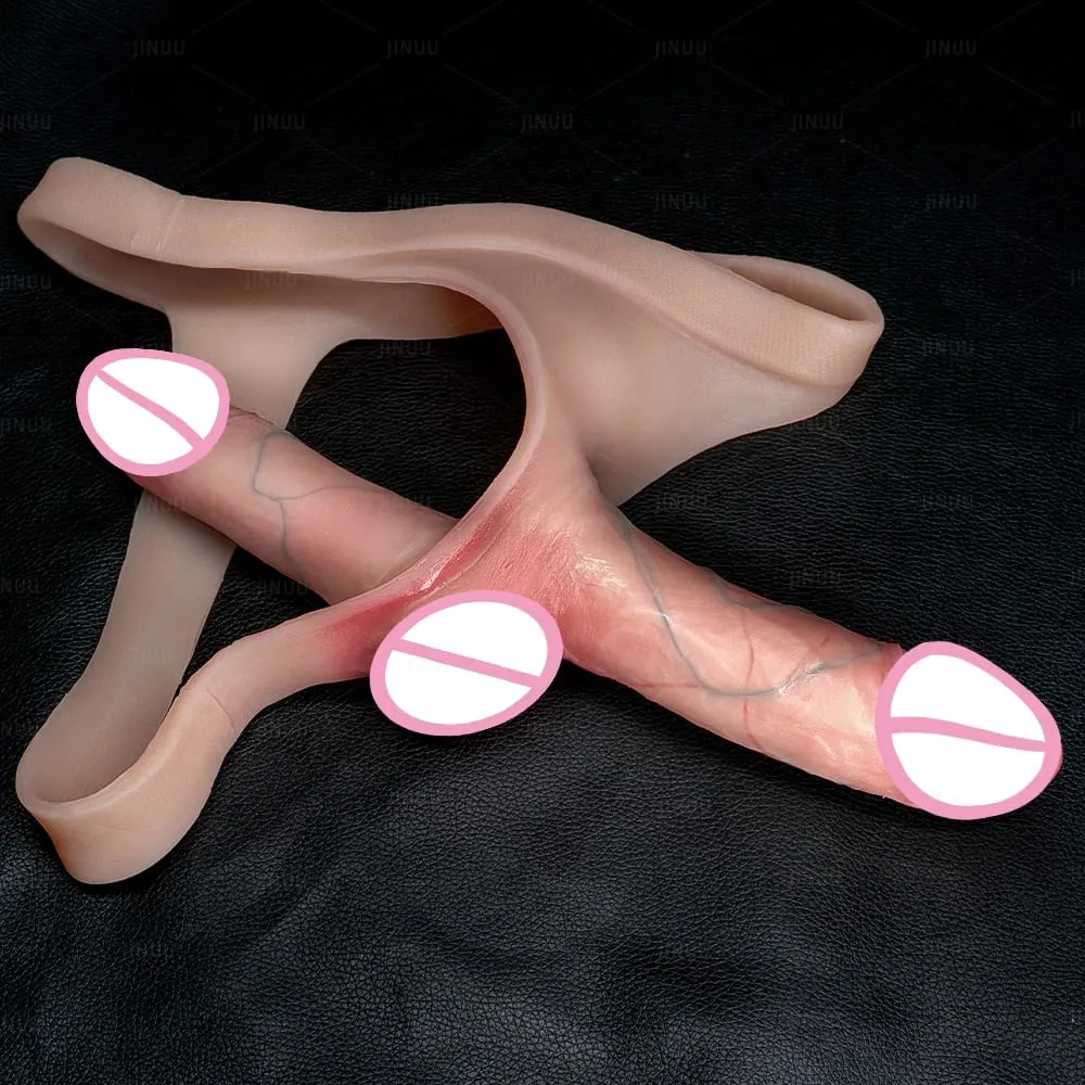 Vibrador de duas cabeças para casais, pênis realista de silicone vestível, bdsm, pau, calças, brinquedo sexual feminino