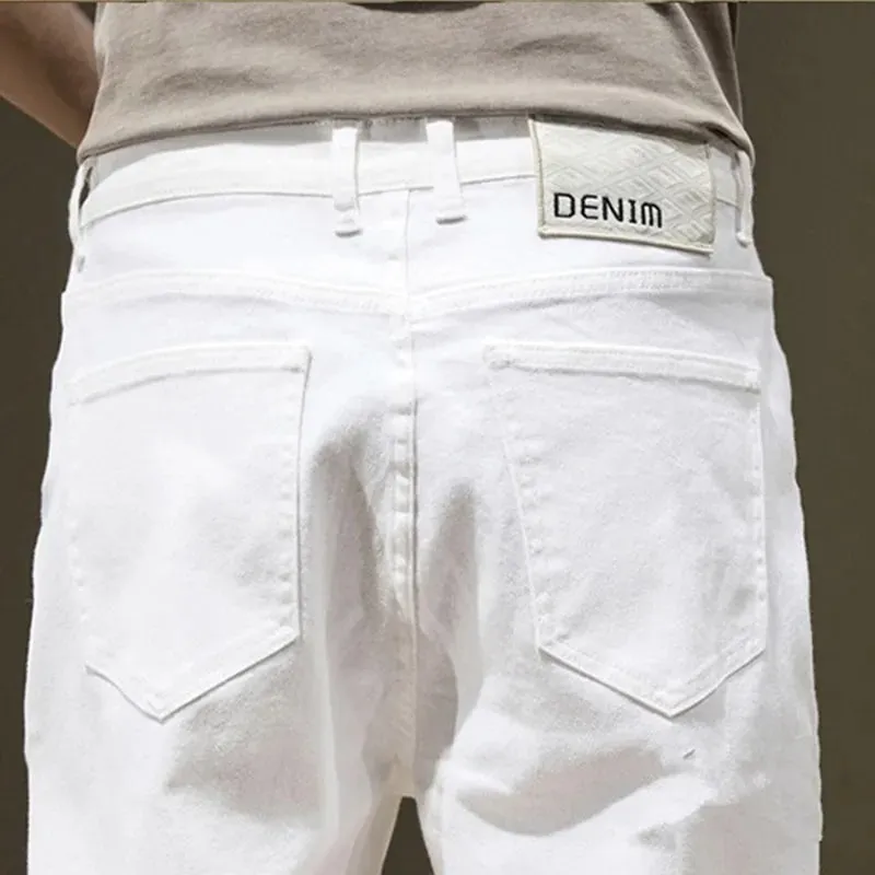 Tall Man White Jeans Straight Extra Long Boys Lengthened Plus Size 42 44 46 48 Loose Cotton Stretched Denim Pants Male Trousers