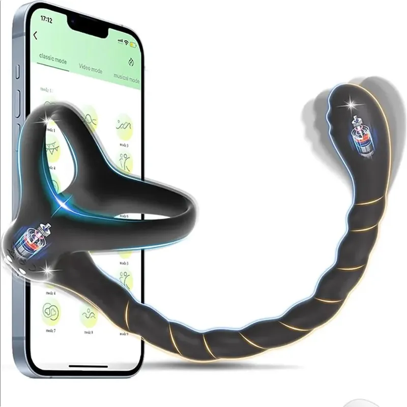 初學者肛門振動器 APP 控制振動屁股塞陰莖環男士前列腺按摩器肛門塞男同性戀性玩具男式 18 歲以上