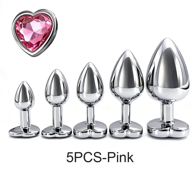 5 tamanhos de metal anal plug conjunto com base de coração suave massagem de próstata butt plug brinquedos sexuais para homens mulheres casais