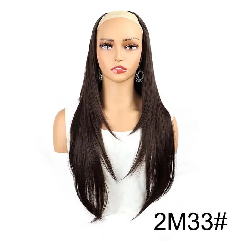 Synthetic 55cm V-shaped Layered 4 Clips Long Straight Hair Extension Natural Invisible Hairpiece Wig for Women