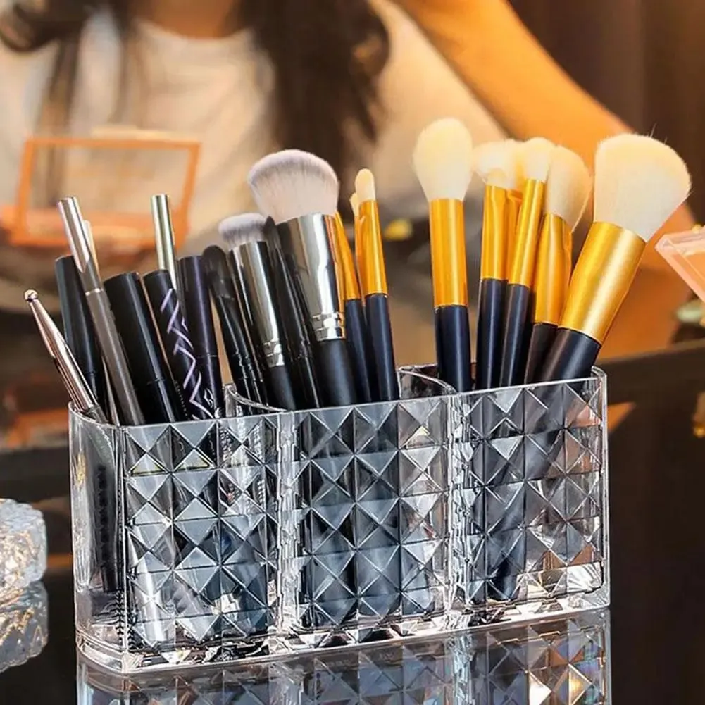3 slots suporte de pincel de maquiagem organizador de maquiagem caixa de armazenamento de cosméticos batom sobrancelha lápis expositor acrílico caixa transparente