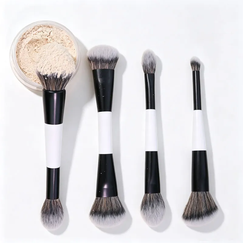 Multifuncional compõem escova dupla terminou angular fundação pincéis de maquiagem blush compõem escova madeira lidar com ferramenta cosmética hzs35 — image 4
