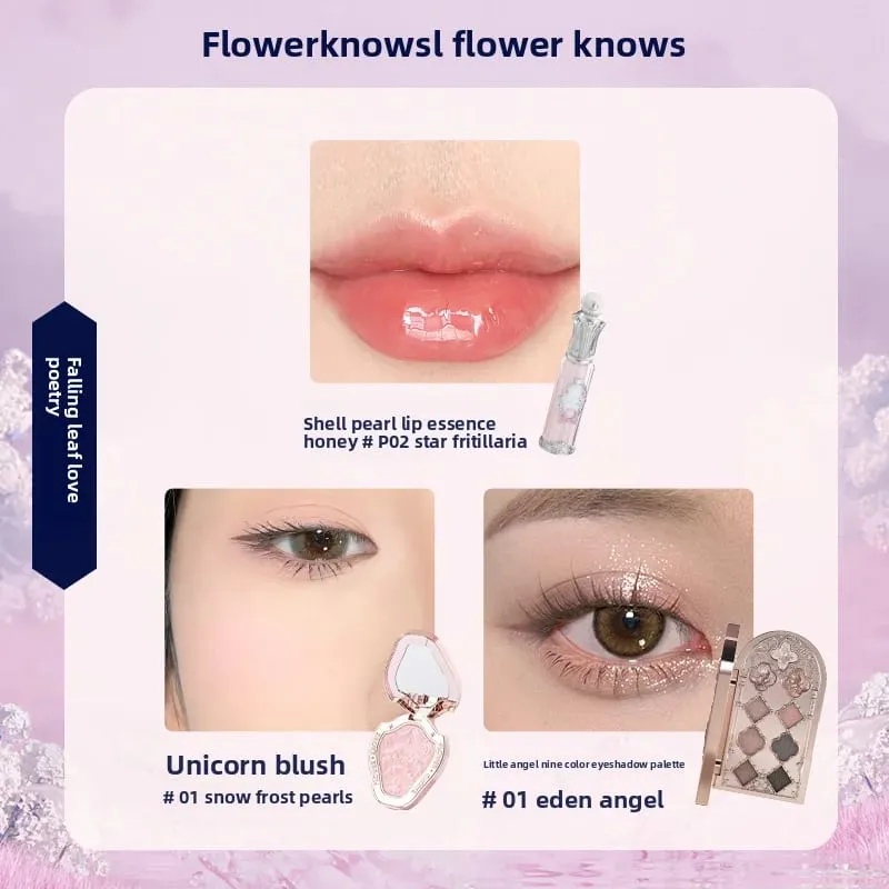 Flowerknows caixa de presente conjunto de maquiagem pequeno anjo caixa completa lábio esmalte blush concha jóias flor saber kit de presente de aniversário