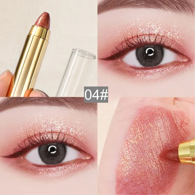 Caneta de sombra para os olhos, 6 cores, maquiagem para os olhos, caneta de bicho da seda, caneta de destaque de ponta dupla, bastão de sombra para os olhos, micro-pérola, maquiagem fosca feminina