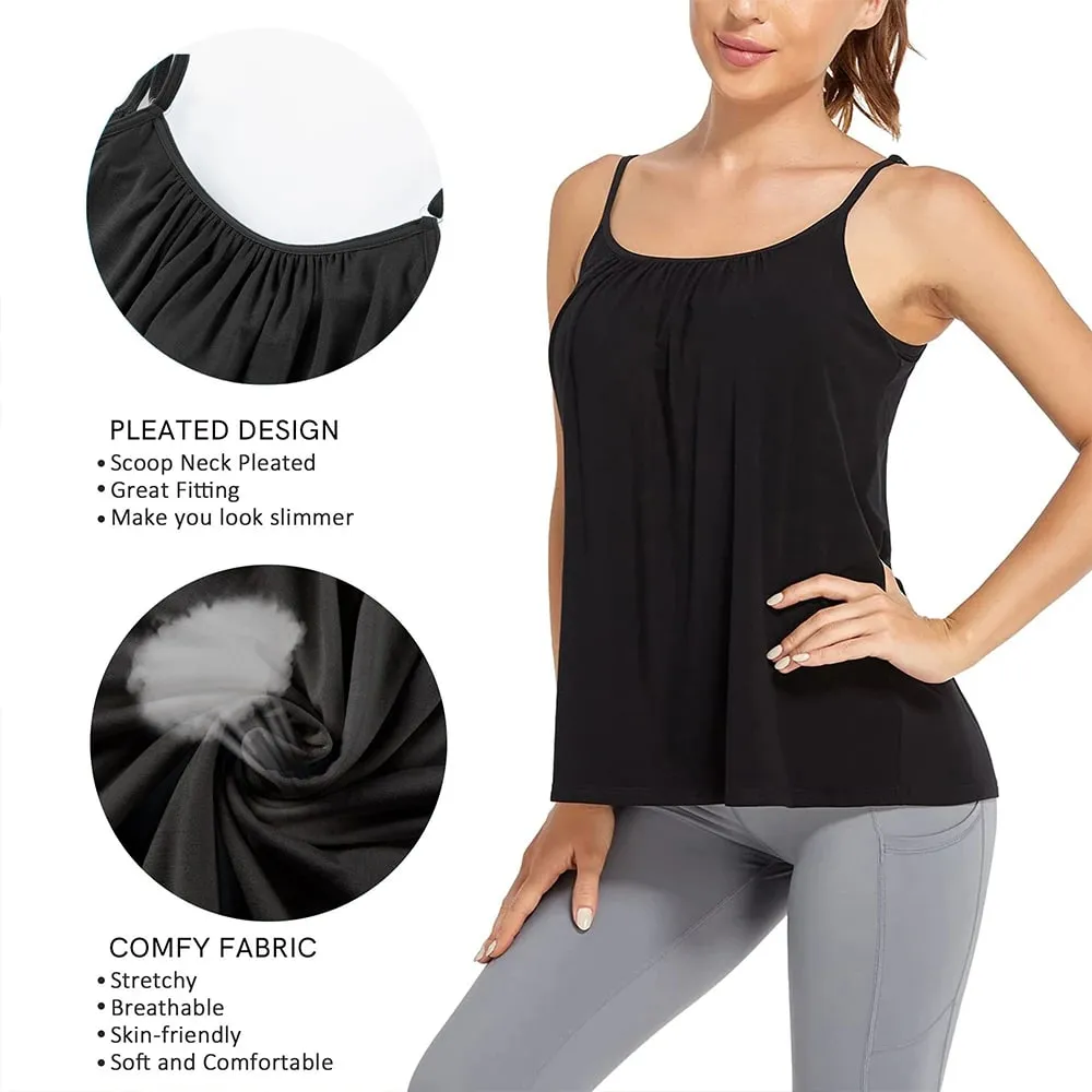 Camisola acolchoada plus size para mulheres, alça espaguete ajustável, com sutiã embutido, básica, verão, sem mangas