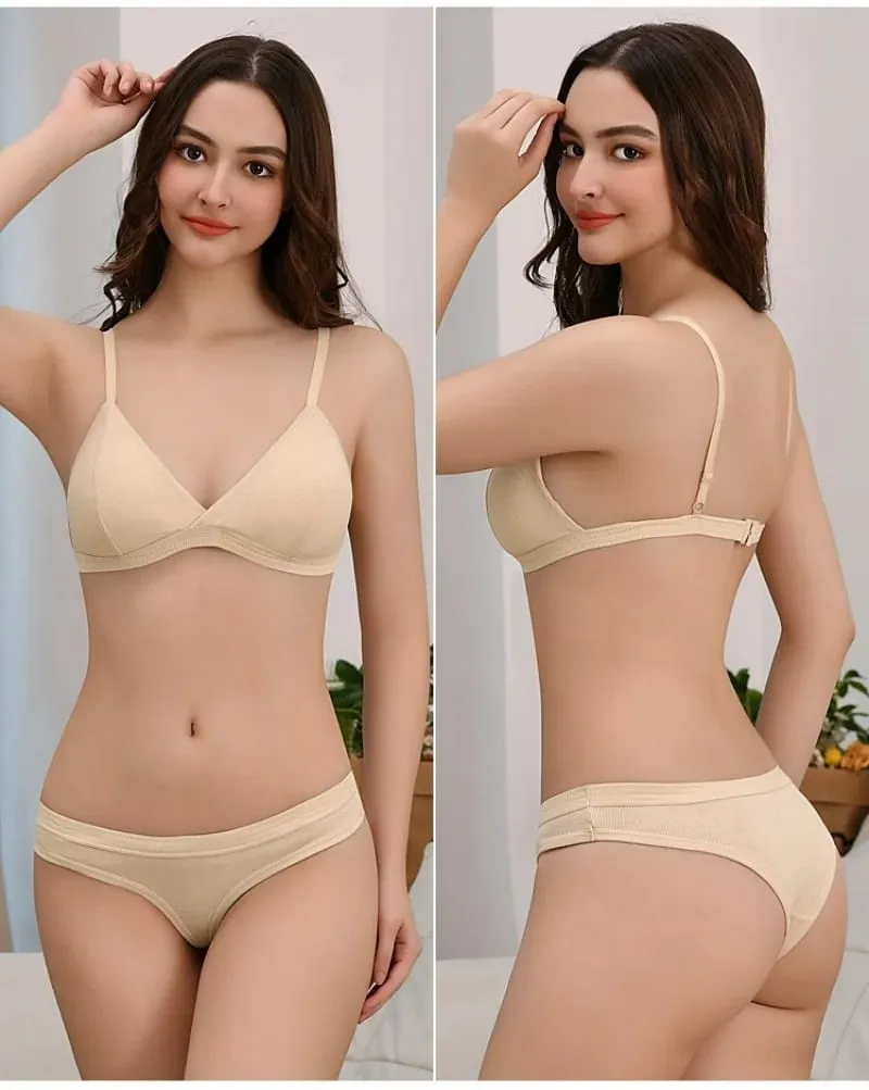 Conjunto de sutiã e calcinha sem costura cor sólida bralette fino sutiãs sem fio cintura baixa tanga lingerie sexy conjunto roupa interior feminina