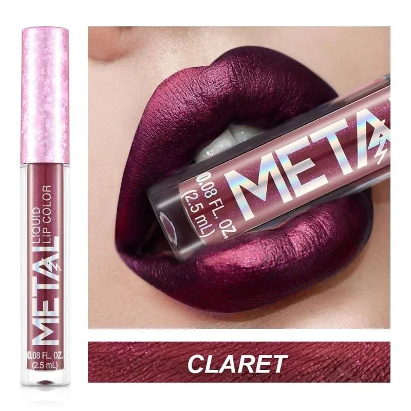 Batom líquido metálico fosco, à prova d'água, longa duração, copo antiaderente, brilho labial brilhante, feminino, maquiagem para lábios, 12 cores