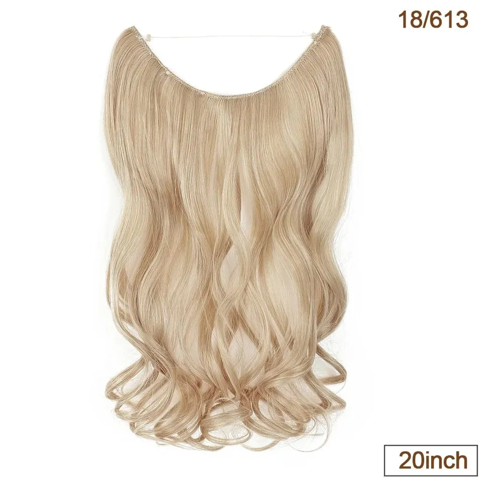 Extensões de cabelo de fio invisível sintético fio transparente ajustável longo ondulado encaracolado secreto hairpiece 20 Polegada para mulher