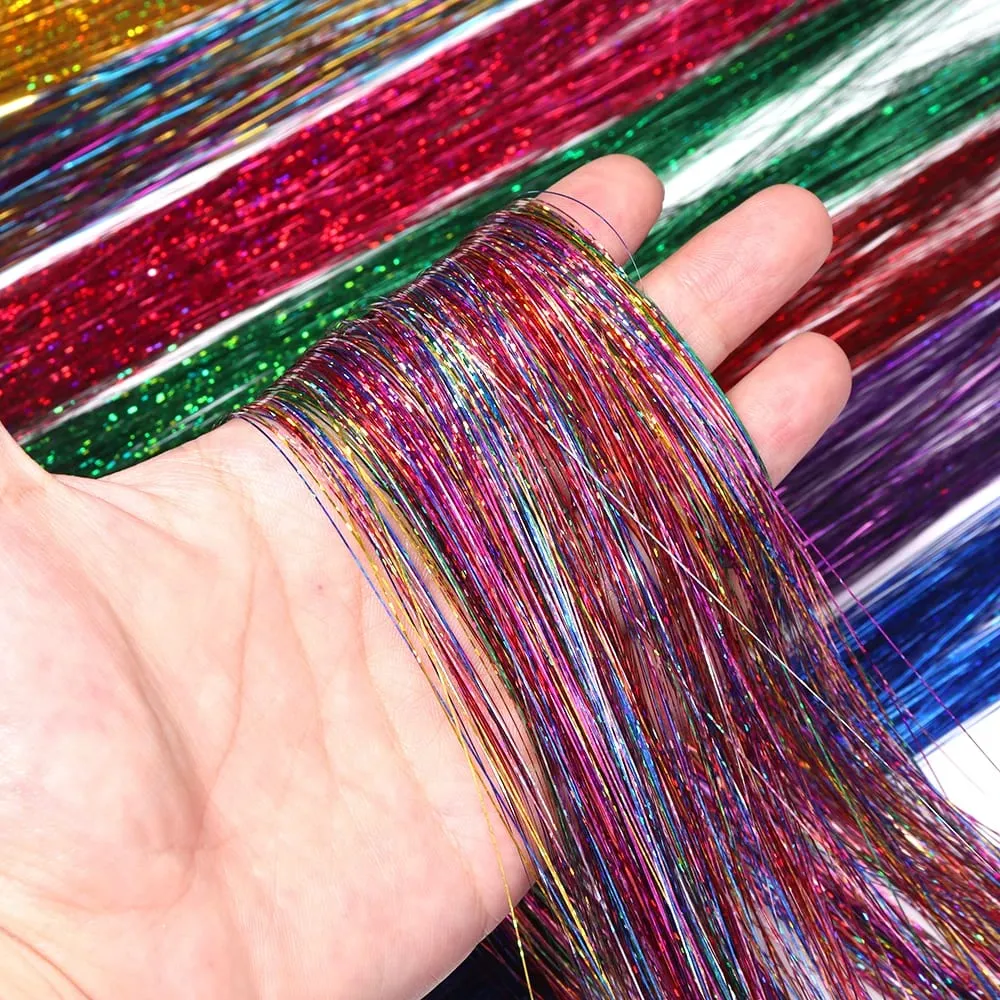 3 unidades/pacote 120cm multicolorido pet llaser cabelo enfeites extensões de cabelo metálico para diy festa cosplay acessórios de decoração de cabelo