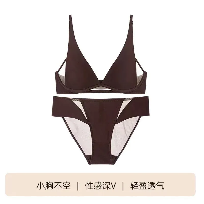 Sutiã triangular francês com orelha de coelho, sutiã sem fio em v profundo para busto pequeno, sem lacuna, conjunto de lingerie sexy respirável, verão fino