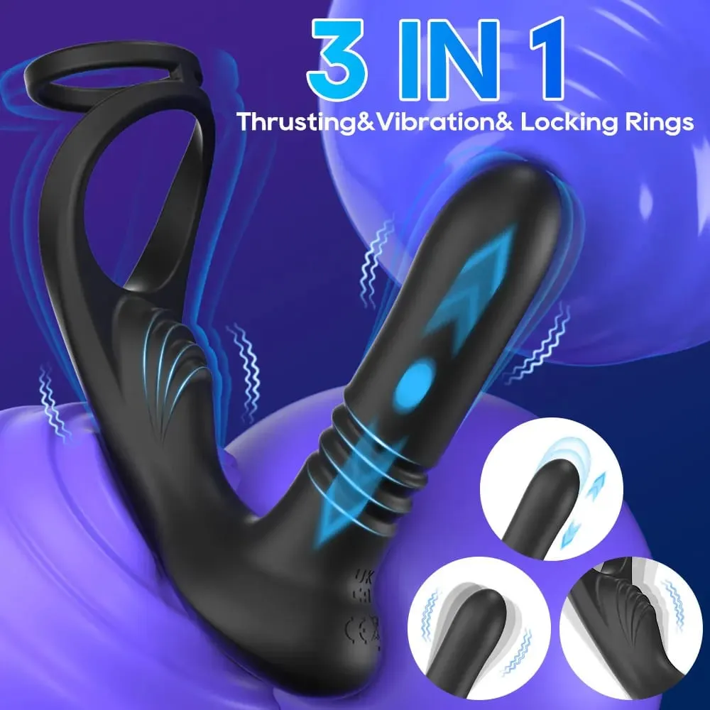 3 em 1 empurrando vibrador anal controle remoto masculino massageador de próstata anel peniano telescópico butt plug estimulador brinquedo sexual para homem