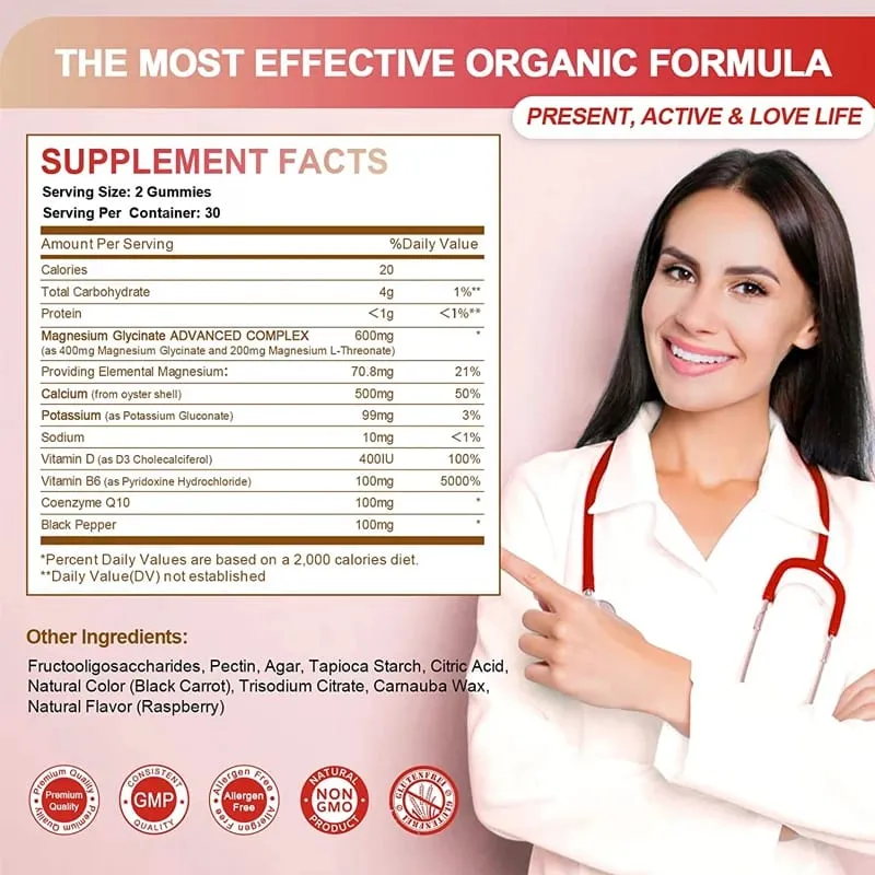Magnesium Glycinate Gummies Calm Relieves Stress Support Sleep Support Memory Concentration & Muscle Spasms