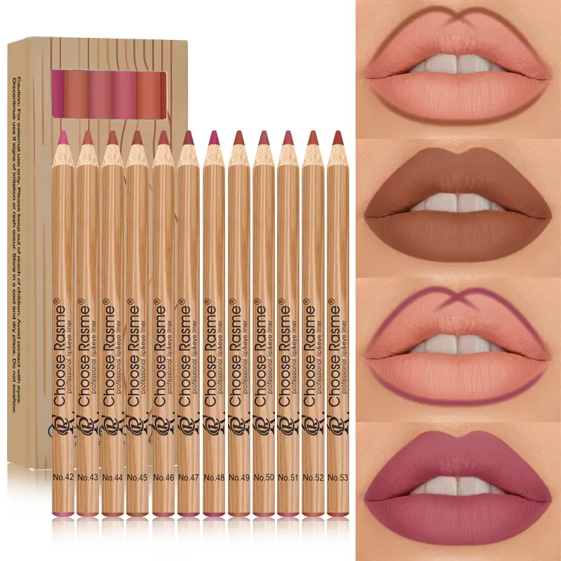 12 conjunto de lápis delineador labial fosco, renderização de cores, fácil maquiagem, à prova d'água, durável, cosméticos, presente de dia dos namorados