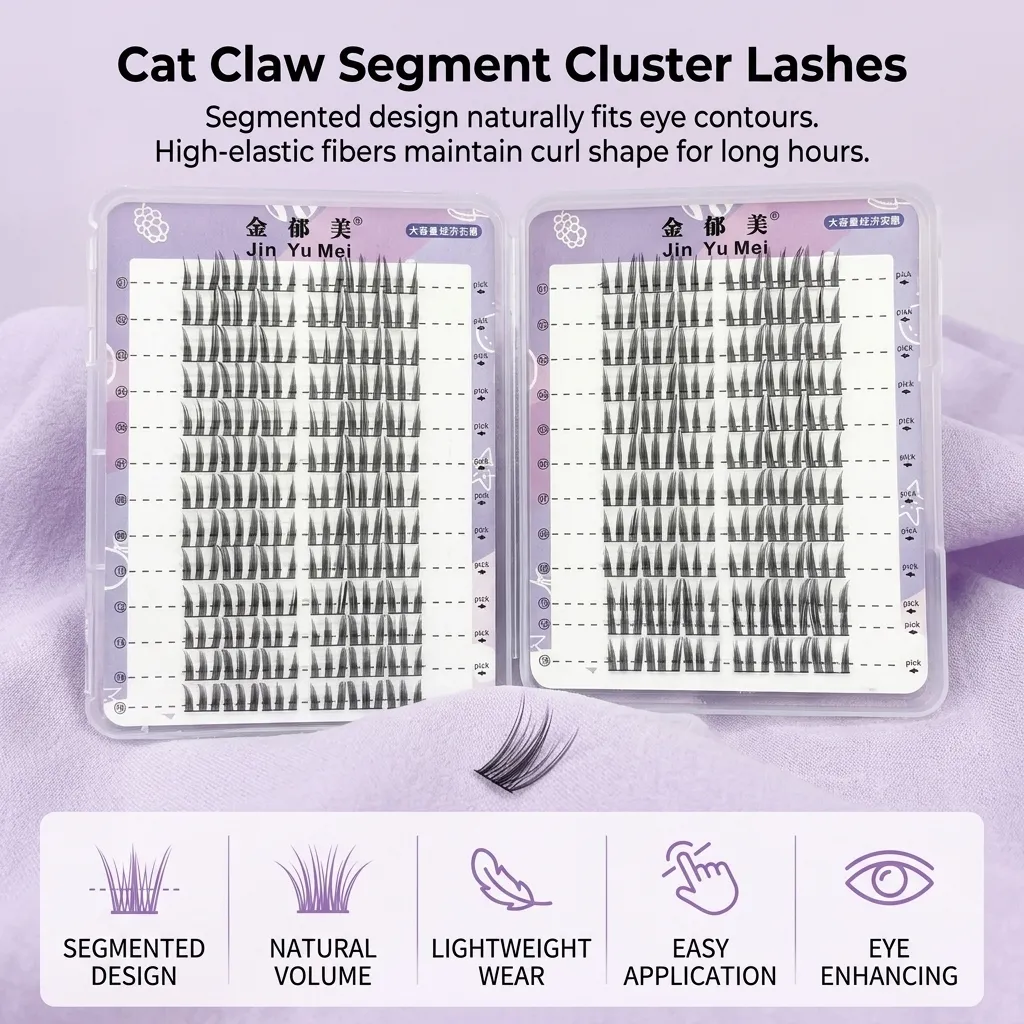 Cílios postiços de maquiagem profissional, cílios postiços segmentados, curvados em c, volume natural, realce dramático dos olhos para mulheres