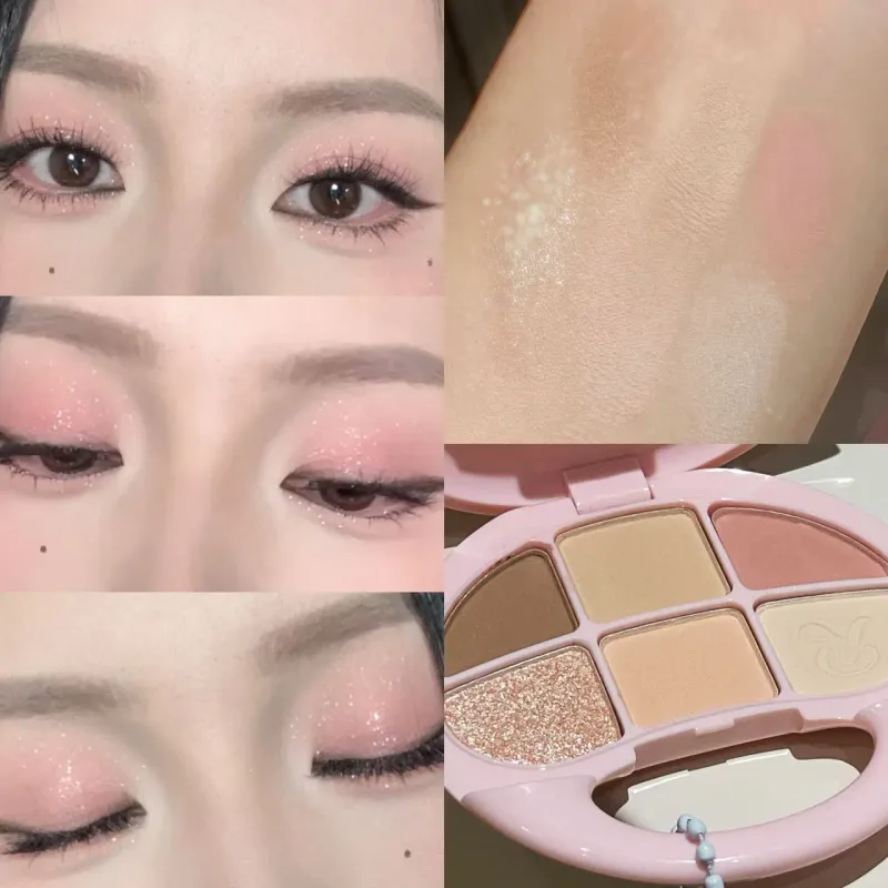 Rosa marrom seis cores disco de sombra de olho baixa saturação fosco perolado paleta de sombra coreano maquiagem fosco shimmer olho cosméticos