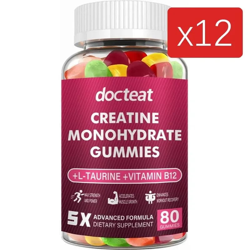 Docteat gomas monohidratadas de creatina para construção muscular, aumento de energia, recuperação muscular, resistência à saúde óssea, suporte de 80 contagens