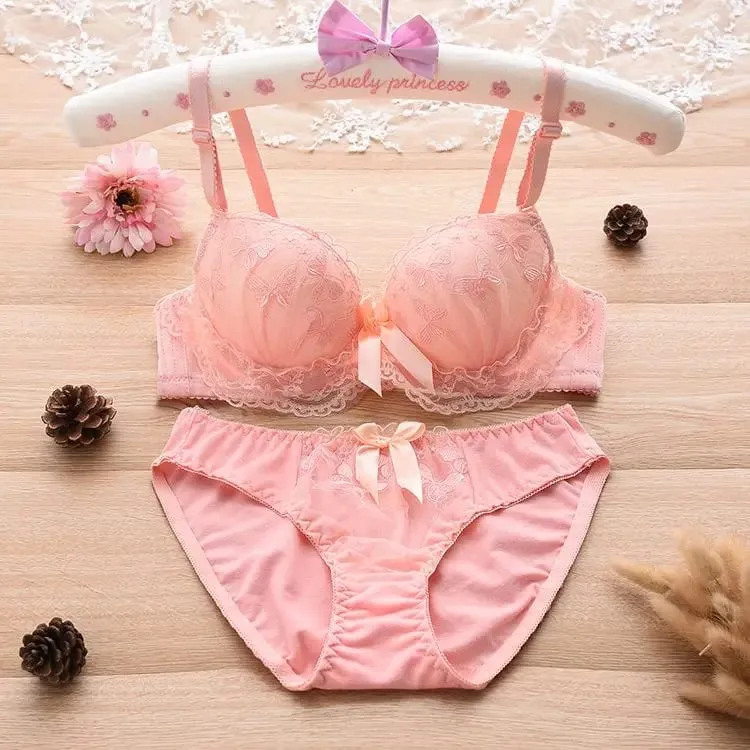 Conjunto de lingerie sexy renda flor confortável macio underwire push up sutiã e calcinha ab cuptwo-piece moda íntima estilo coreano