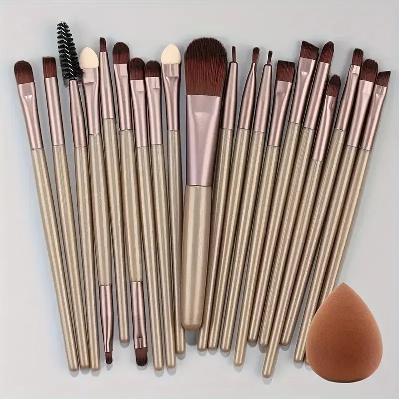 Conjunto de pincéis de maquiagem 20 unidades, delineador, mistura de bochechas, pincel de base cosmética com esponja de maquiagem