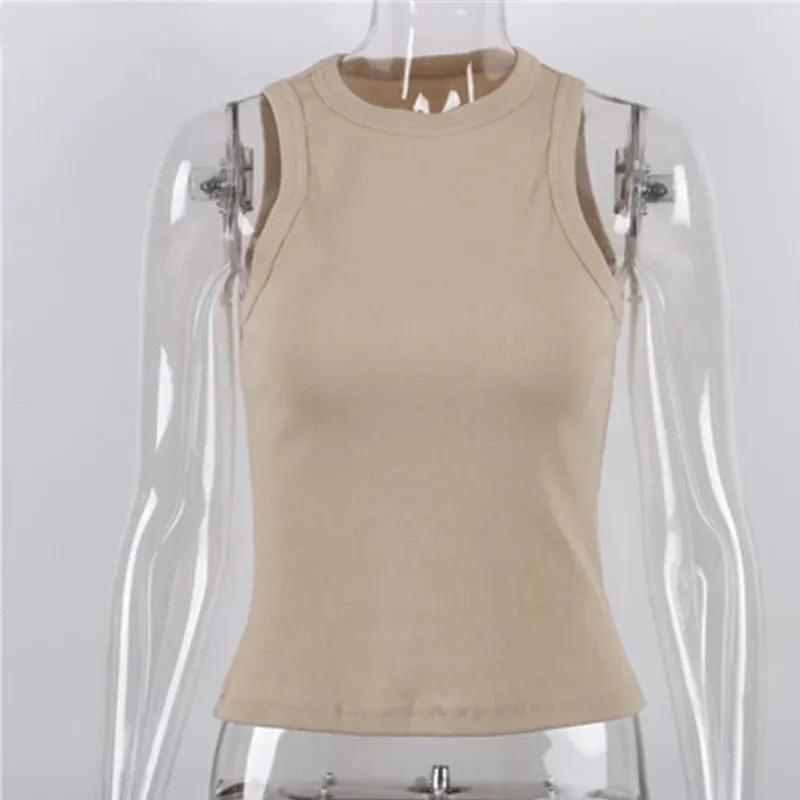Ribbed Knitted Tops Neck Summer Basic Shirts White Black Casual Sport Vest Off Shoulder Green Women's Tank Top