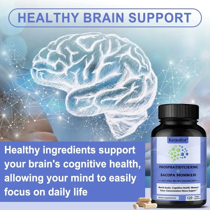 Suplemento de Fosfatidilserina + Bacopa Monnieri - Ajuda a Saúde Cognitiva da Memória a Aliviar o Estresse - Suplemento Nutricional para o Cérebro