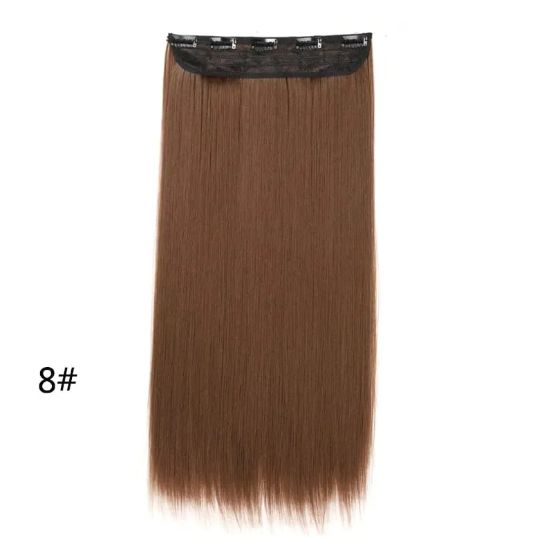 Extensões de cabelo invisíveis sintéticas de 5 clipes de uma peça longa e reta 24 polegadas resistente ao calor para mulheres