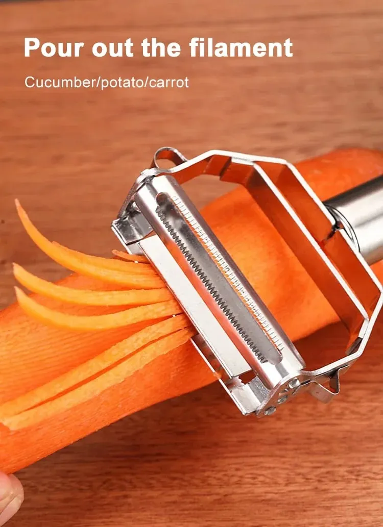 Descascador de vegetais em aço inoxidável 4 em 1, ferramenta multifuncional de cozinha com alça ergonômica antiderrapante para batata, cenoura, pepino