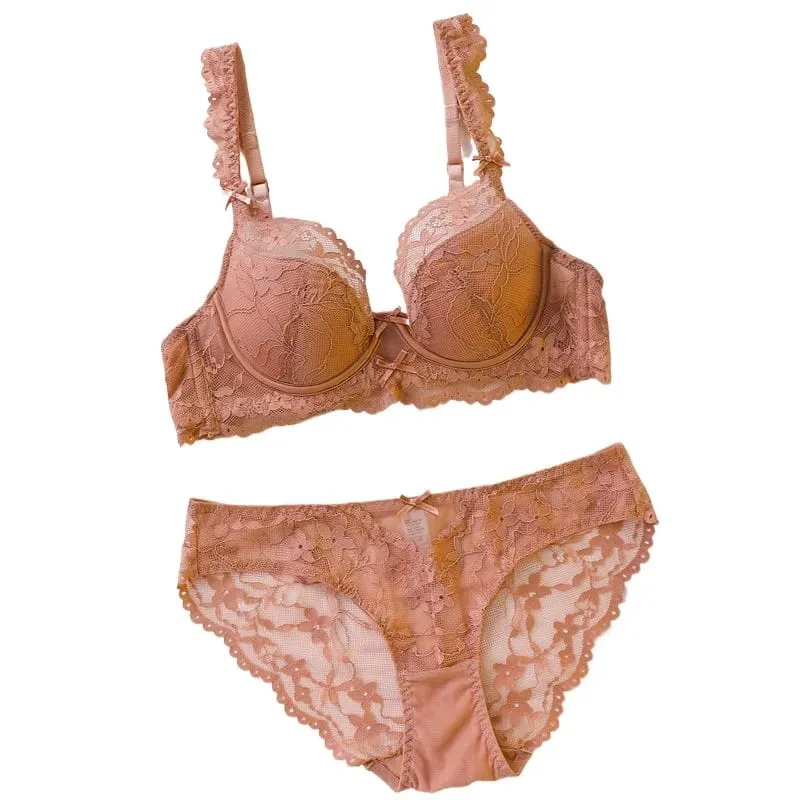 Senhoras macio underwire renda push up sutiã conjunto sólido design floral bralette conforto conjunto de lingerie feminina adequado para a/b/c cup