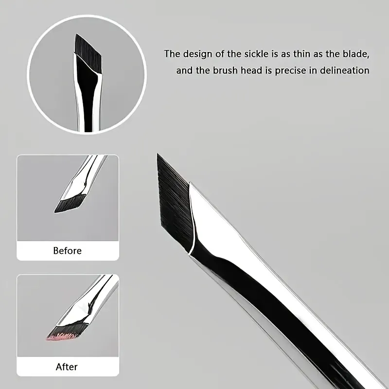 Pincel de delineador plano angular ultrafino, escova de lâmina em forma de foice para sobrancelha sob os olhos, esfumador preciso de cílios inferiores e delineador alado