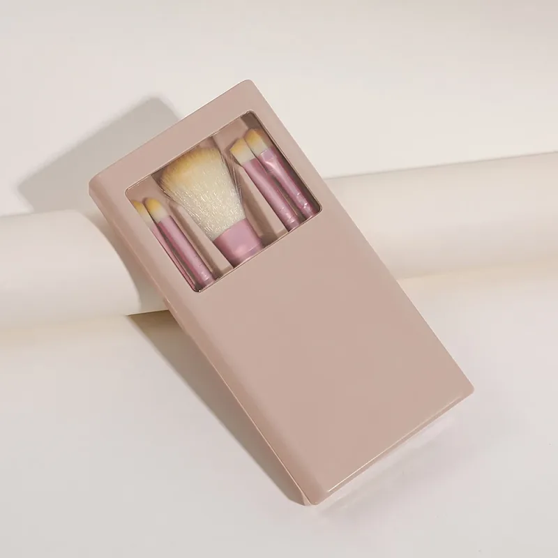 Mini conjunto de pincéis de maquiagem portátil com estojo de espelho 5pcs pincéis de maquiagem de viagem para base corretivo de sombra