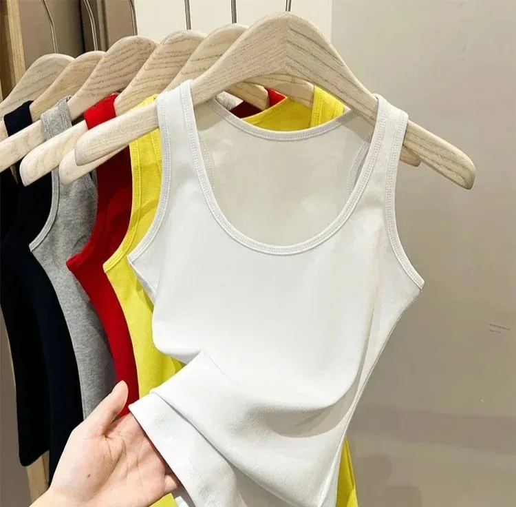 New Korean Style U-Neck Sleeveless Strap Tank Tops Slimming Base Layer Top Fashion Minimalist Design Summer Female Solid Camis