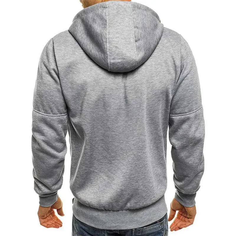 เสื้อกันหนาวผู้ชายเสื้อสเวตเตอร์ถัก Hooded Jacket กระเป๋าซิป Jacquard เสื้อแจ็คเก็ตกีฬาฟิตเนสกลางแจ้งวิ่งกีฬาสีทึบ — image 8
