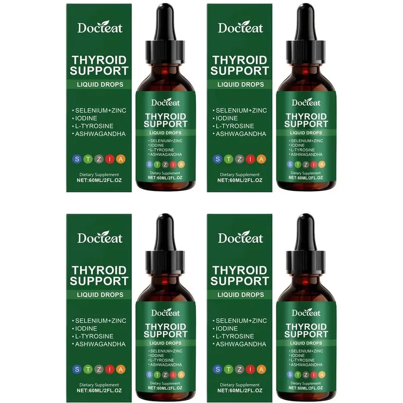 Docteat Thyroid Support Liquid Drops with Selenium Zinc Iodine L-Tyrosine & Ashwagandha Dropper Design for Daily Use 60 ML